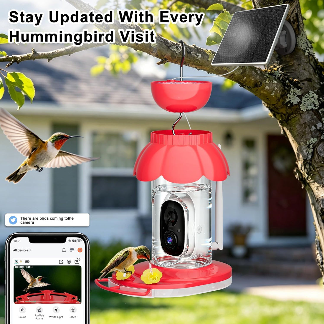 Hummingbird Feeder with Camera,2K FHD Live View & Auto Capture Bird