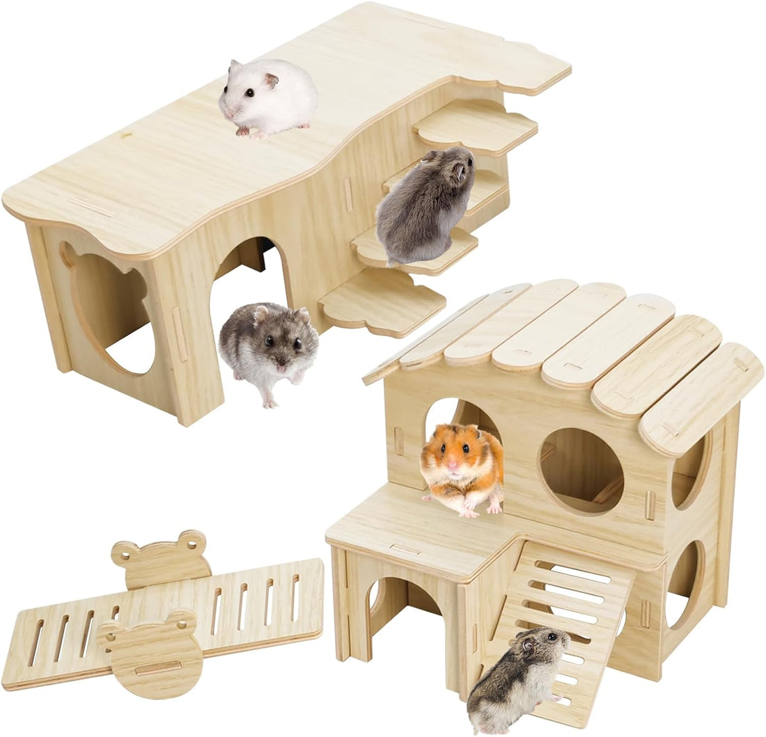 BNOSDM Large Wooden Hamster Hideout Playground with Climbing Ladders