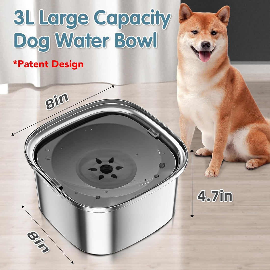 UPSKY 3L Dog Water Bowl 101oz Stainless Steel No Spill Large Capacity