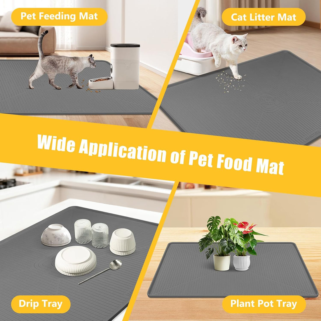 Lorvain 45" x 30" Cat Food Mat,Silicone Pet Feeding Mat with Raised