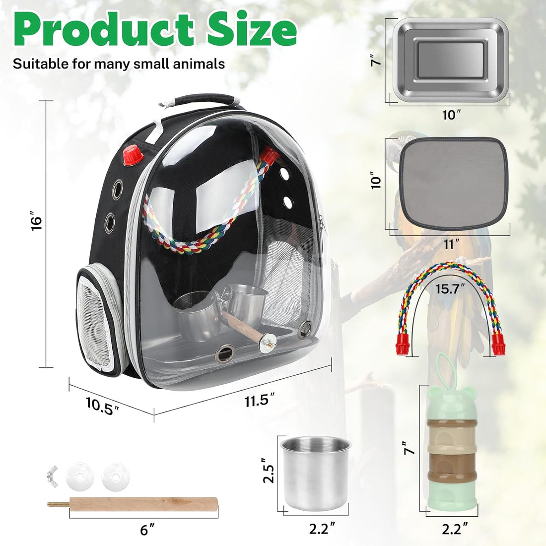 Rypet Bird Backpack Carrier, Bird Travel Cage for Parrots with Tray