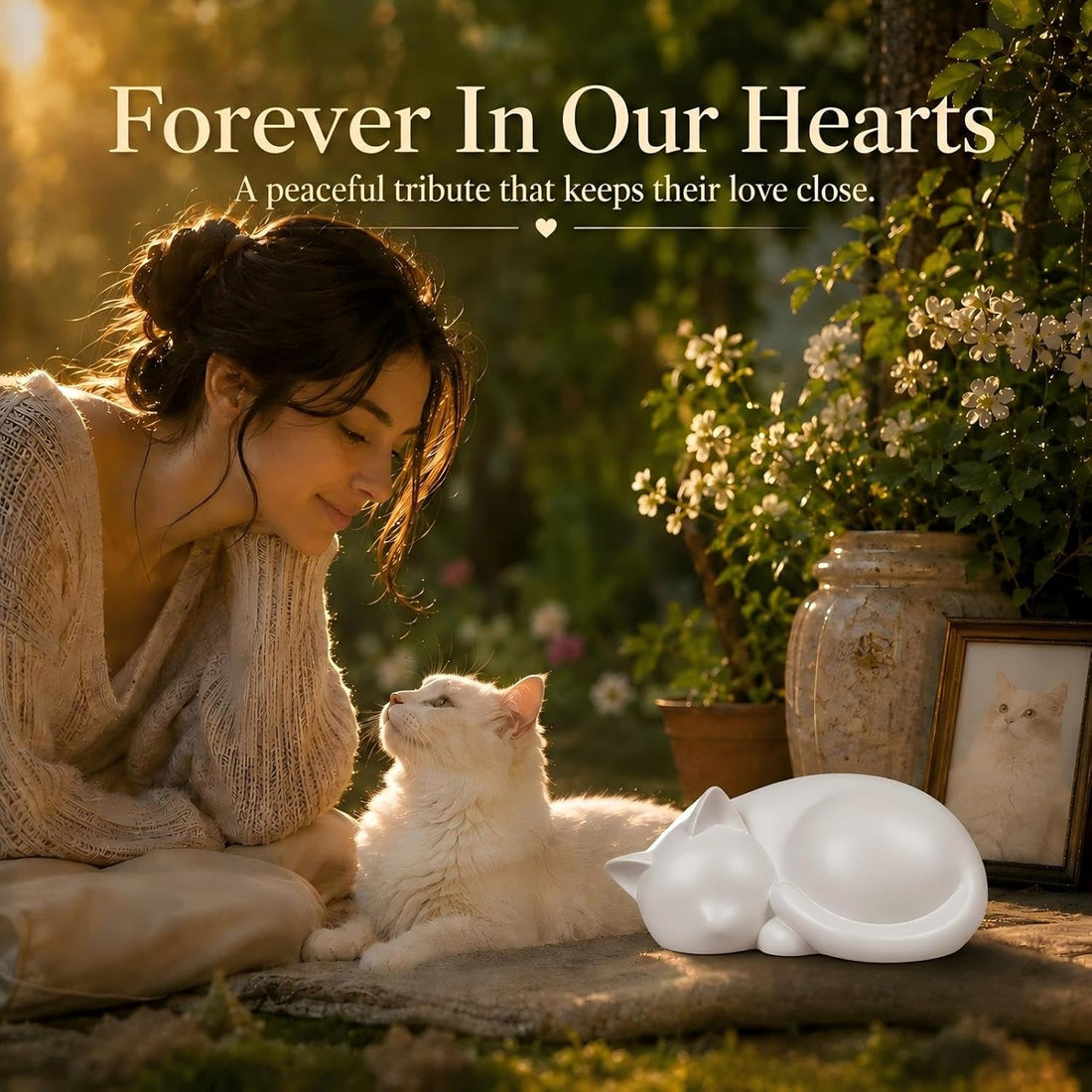 Handmade Sleeping Cat Urn for Ashes