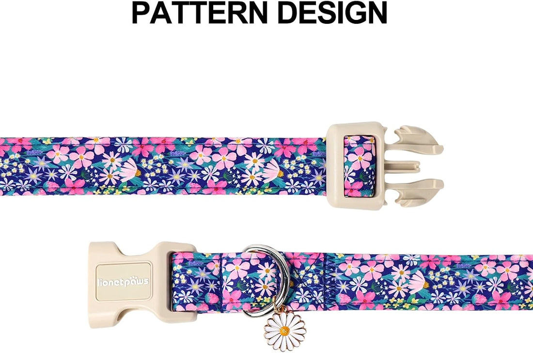 Lionet Paws Floral Dog Collar- Cute Spring Wildflowers Daisy Fleabane