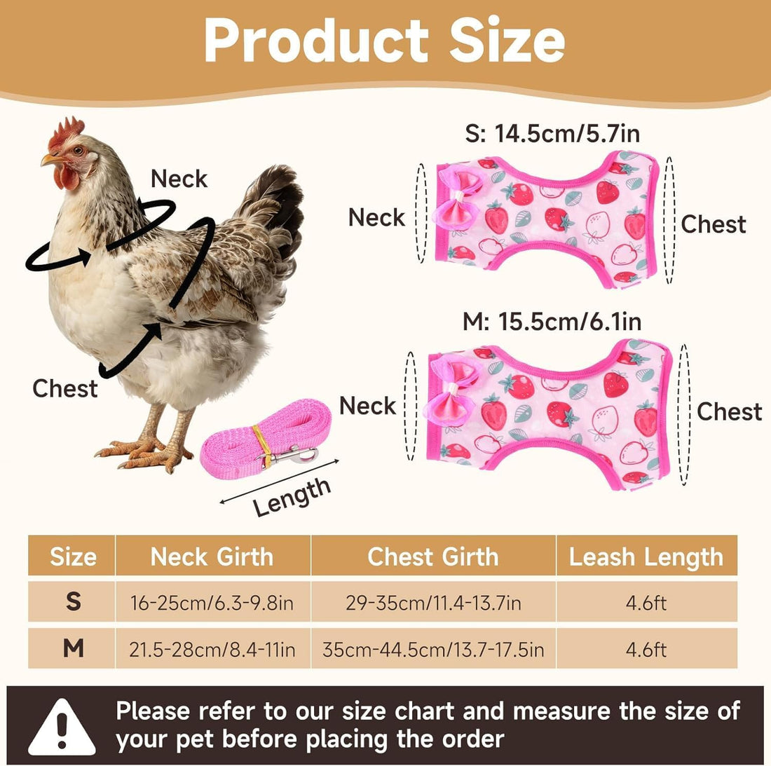 Duck Harness with Leash, Chicken Harness Vest for Goose Hans Pink