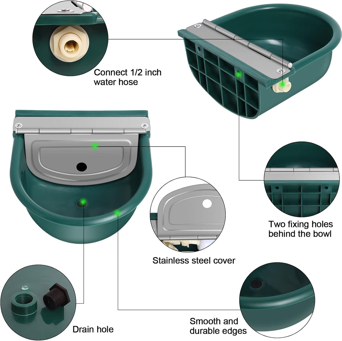 Automatic Livestock Waterer Bowl, 304 Stainless Steel Water Dispenser