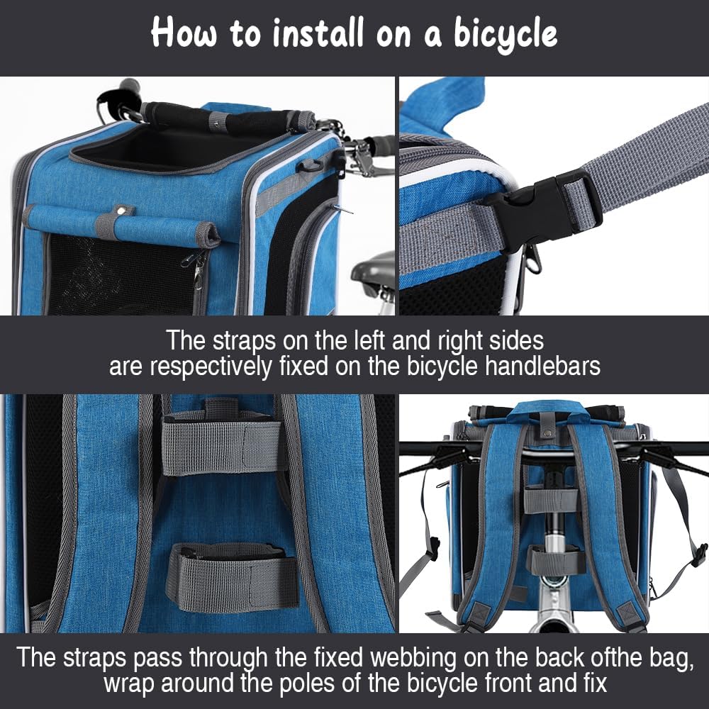 Expandable Dog Bike Basket Carrier, Foldable Pet Bicycle Backpack