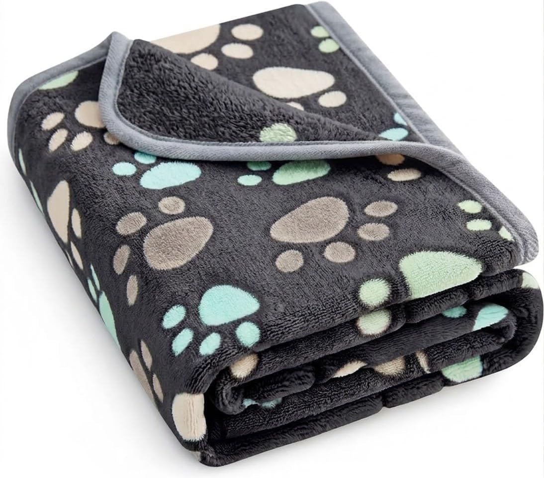 CADONO Fluffy Premium Flannel Dog Blanket Washable Paw Printed Throw