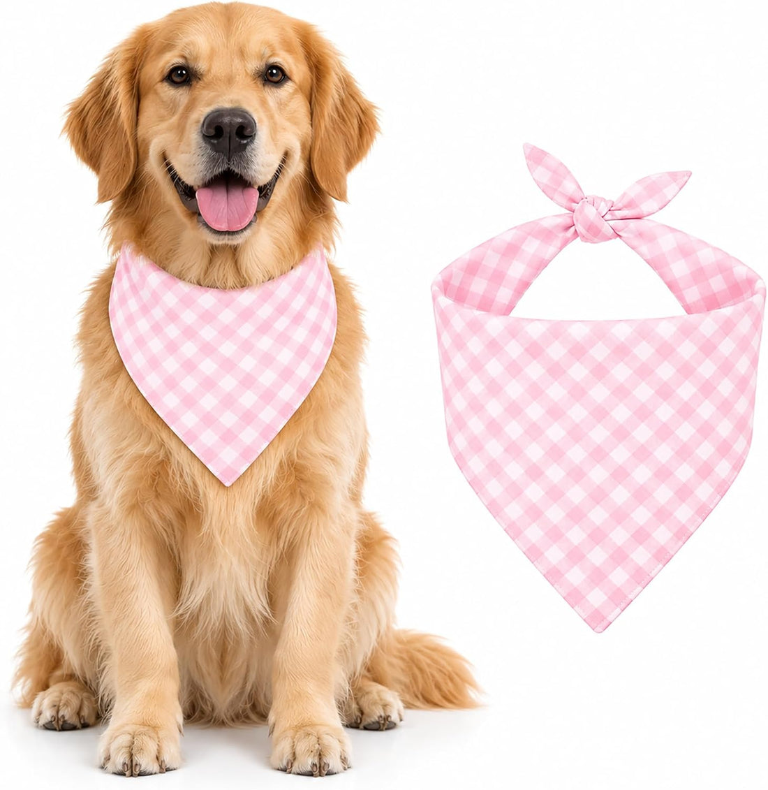 Khaki Plaid Dog Bandana 1 Pack, Fits Neck Up to 18"