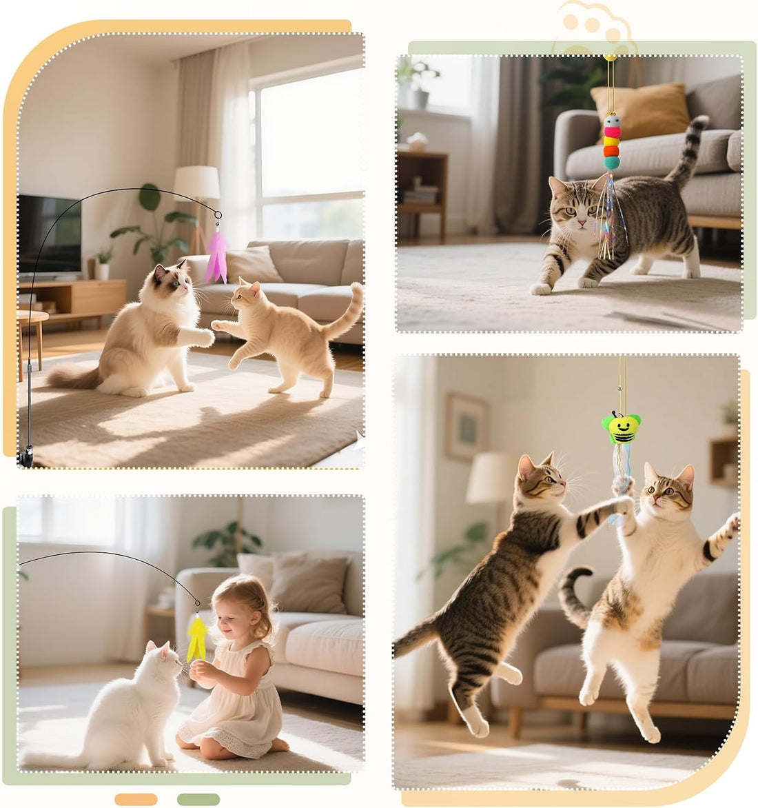 SUNSHINETOP Cat Wand Toy, Interactive Kitten Feather Toys Self Play