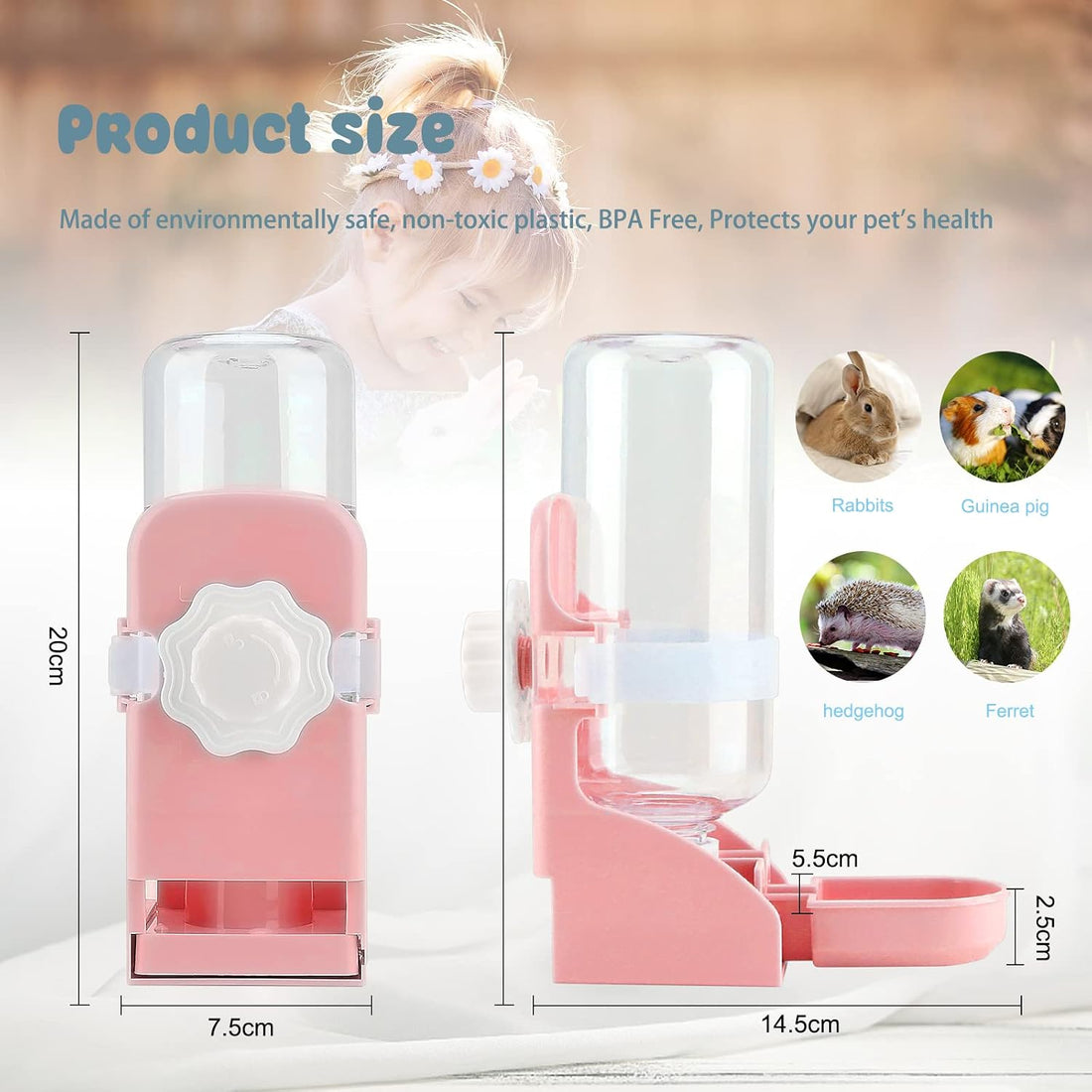 Rypet Rabbit Water Bottle No-Drip, Bunny Guinea Pig Water Dispenser