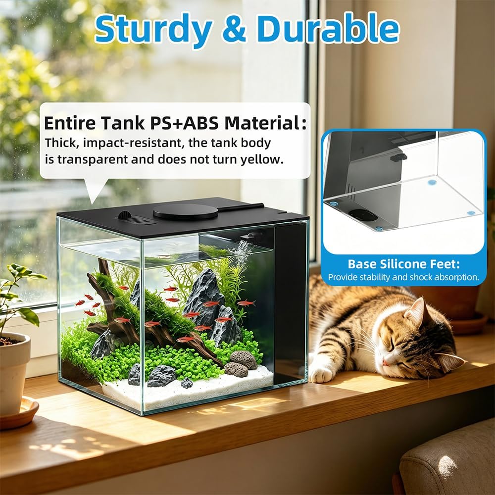 DaToo 1 Gallon Fish Tank Betta Fish Tank Small Nano Aquarium Starter
