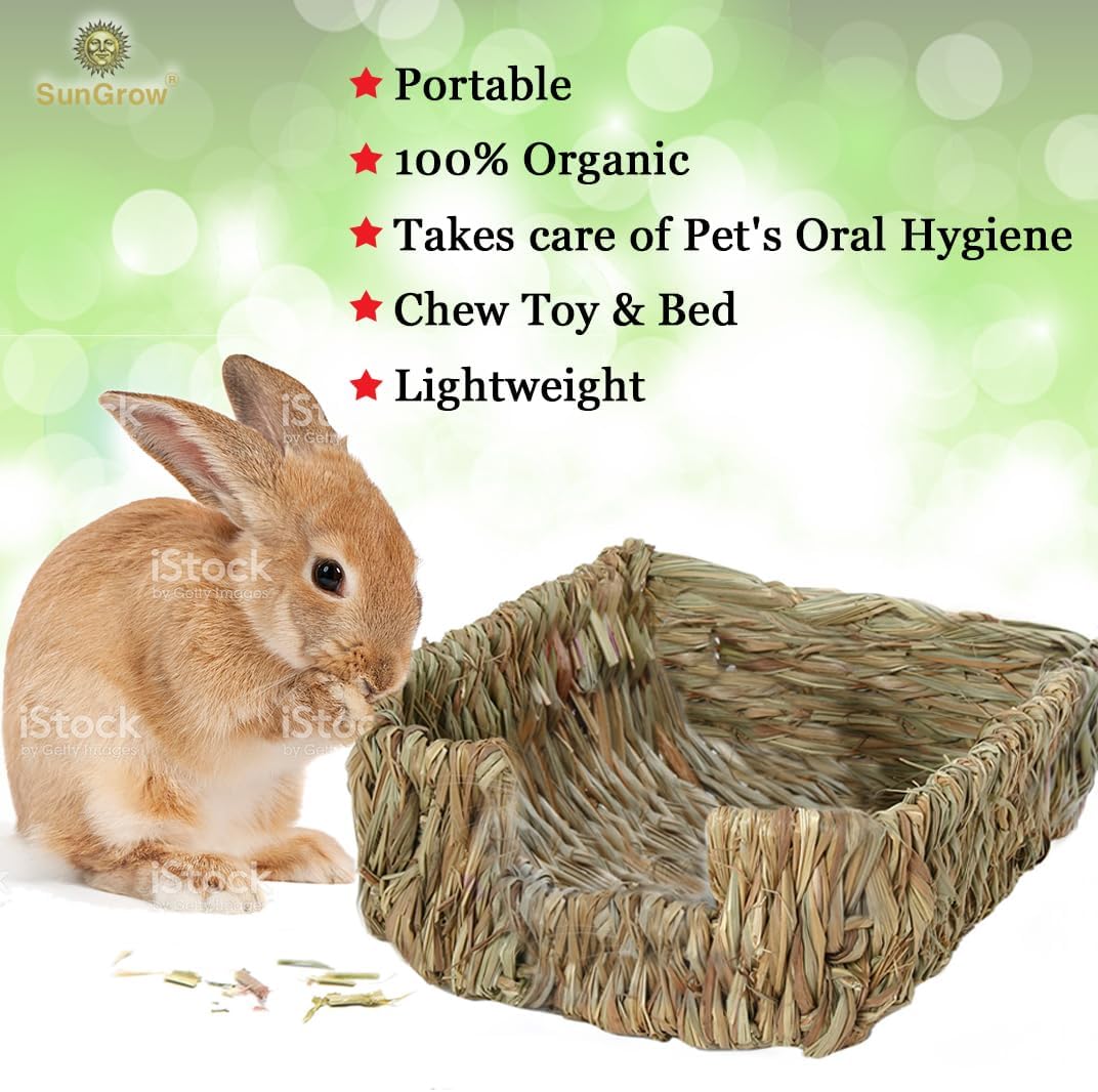 SunGrow Portable Grass Bed for Rabbits, Handmade and Washable Basket