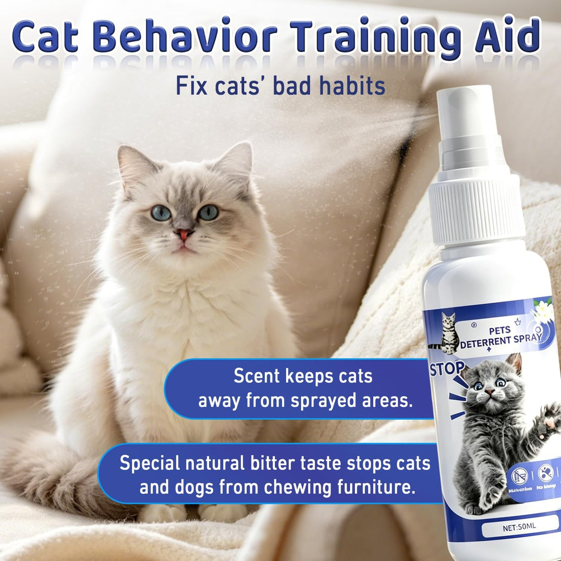 Cat Deterrent Spray, Natural Safe Cat Repellent Spray for Furniture