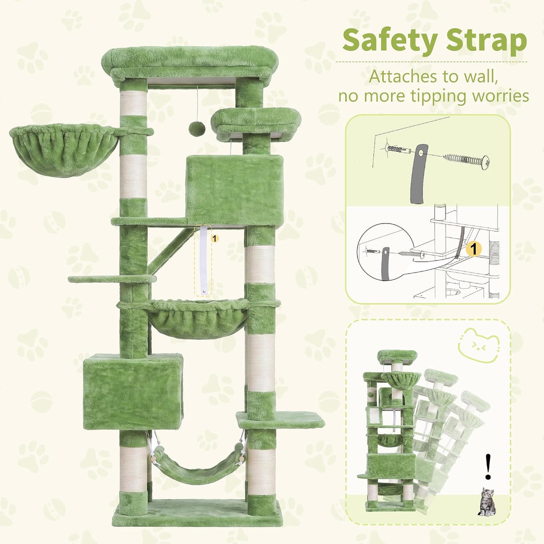 Heybly Cat Tree, 71-Inch-Tall Tower for Indoor Cats with 2 Perches