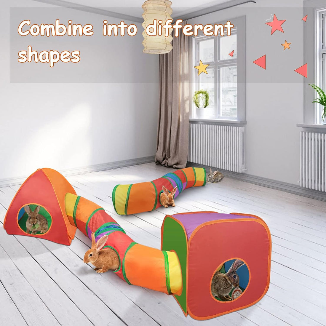 YUEPET Rabbit Tunnel & Cube Tent, Bunny Hideout, Guinea Pig Tunnel