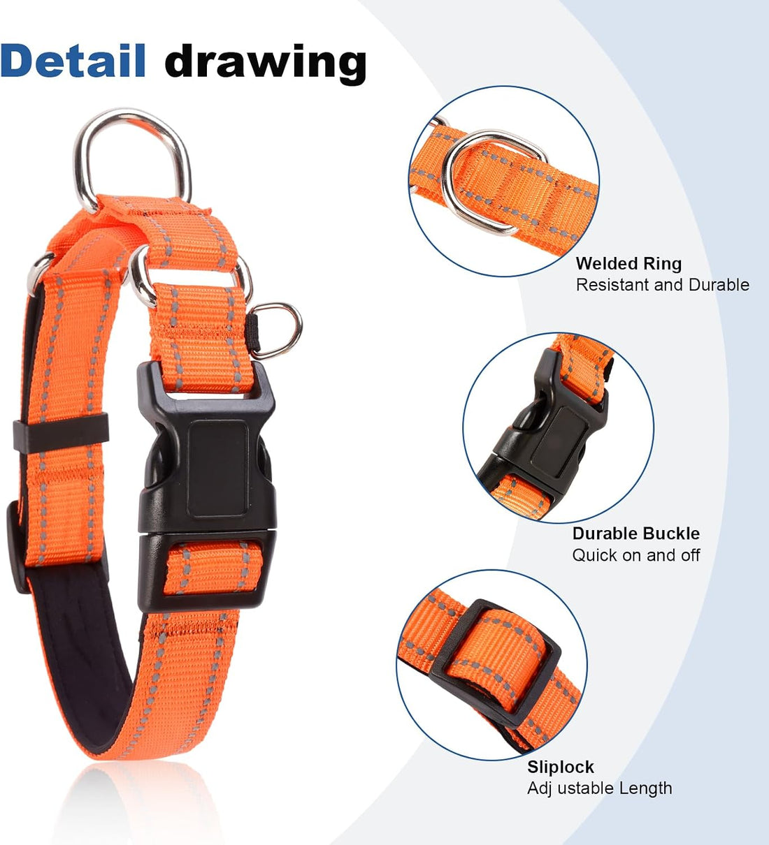 Reflective Martingale Dog Collars. Dog Collar with Quick Release