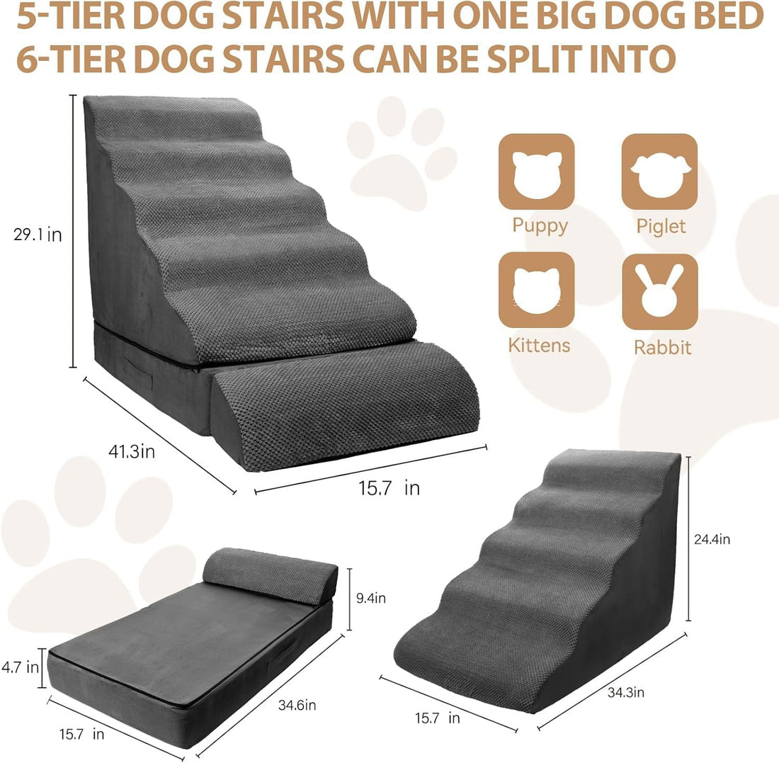Dog Stairs for High Beds 30-36" H 6-Step Pet Stairs for Large Dogs