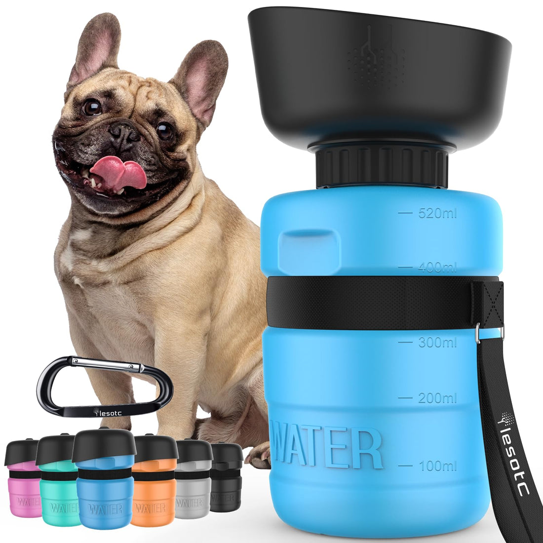 lesotc Dog Water Bottle, Portable Water Dispenser with Bowl