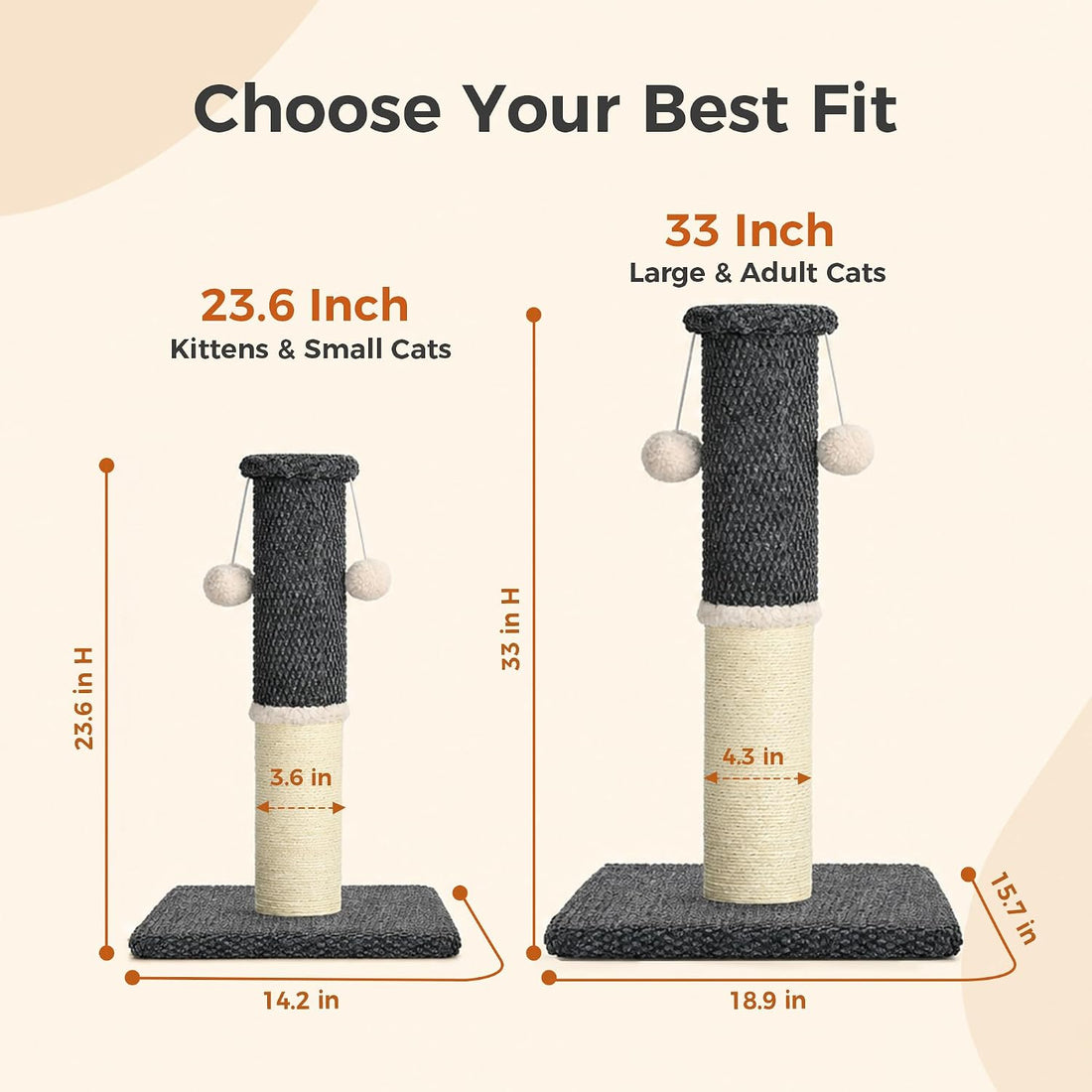 Made4Pets Cat Scratching Post with Sisal & Carpet for Indoor Cats