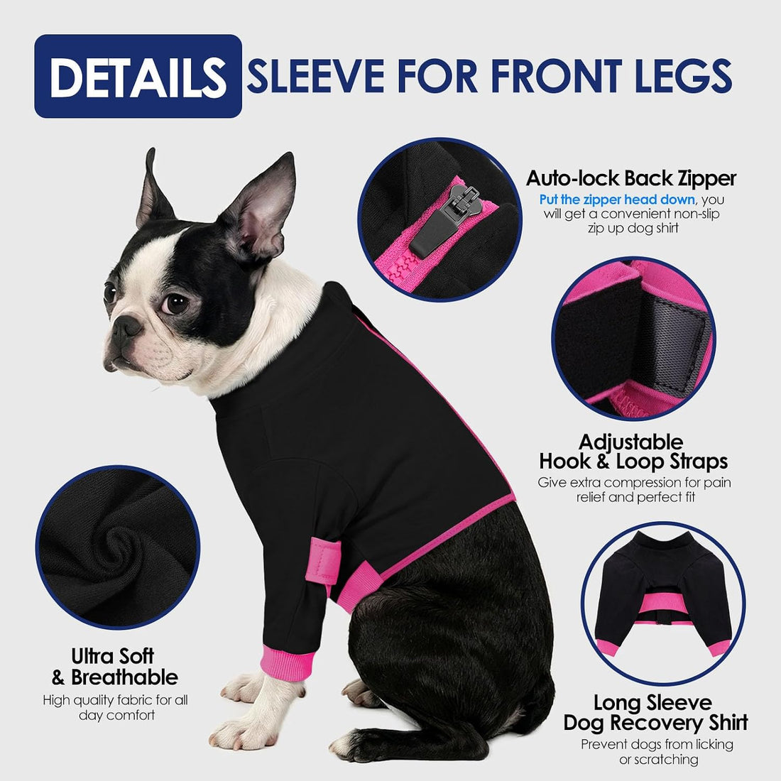 KOESON 100% Cotton Dog Surgery Recovery Suit Front Leg with Elbow