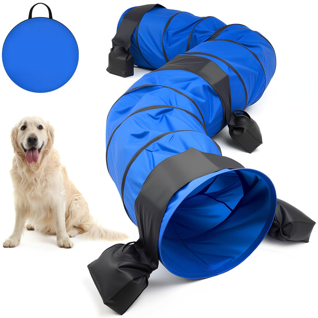28 in 18 Foot Blue Extra Large Dog Agility Tunnel with Sandbags Dogs