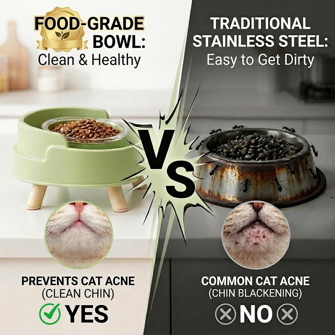 SXKBM 2 Pack Ant Not Cross Elevated Cat Bowls Mess Proof-4 Food Grade