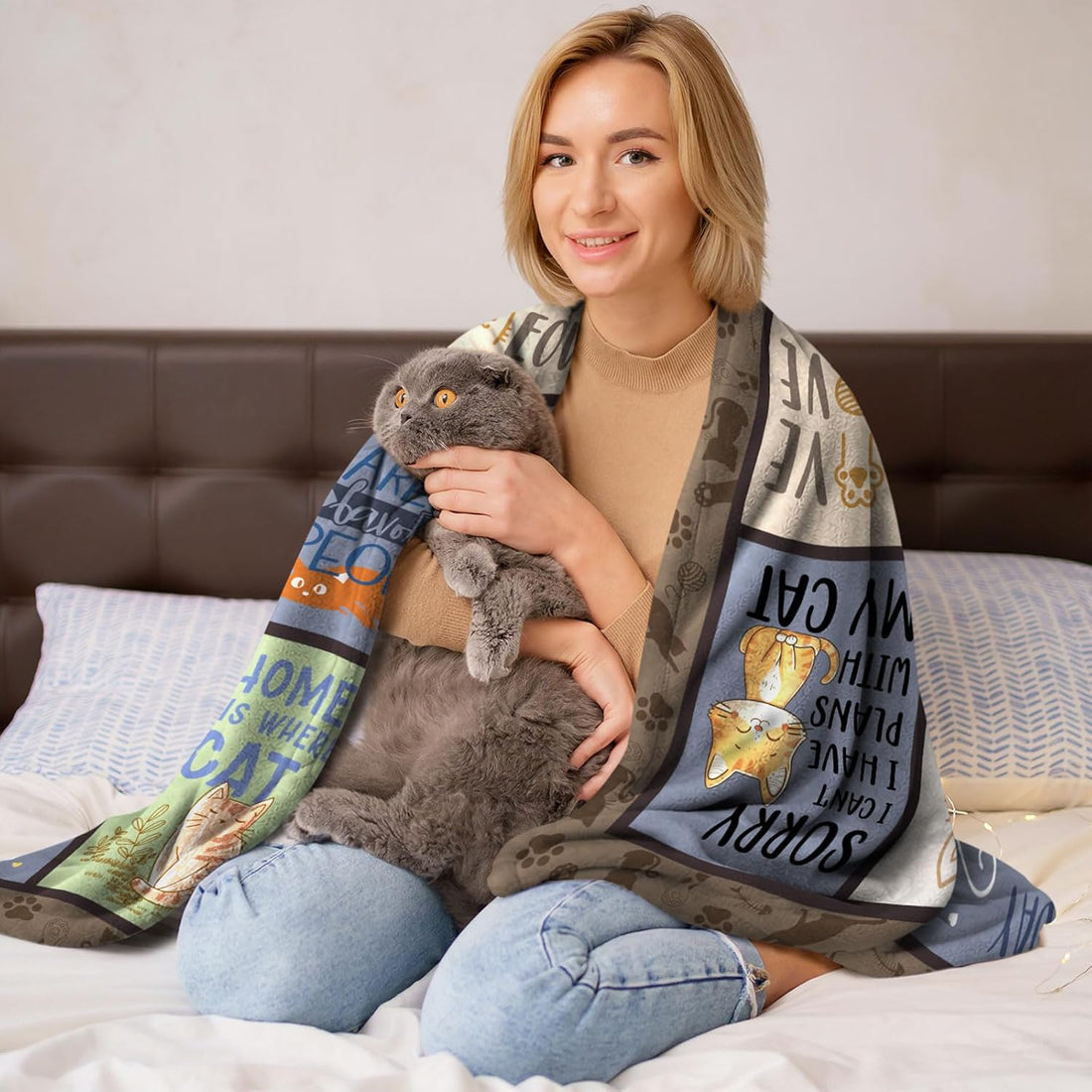 Cat Mom Gifts Themed Blanket 60" x 50", Cat Lover Gifts for Women