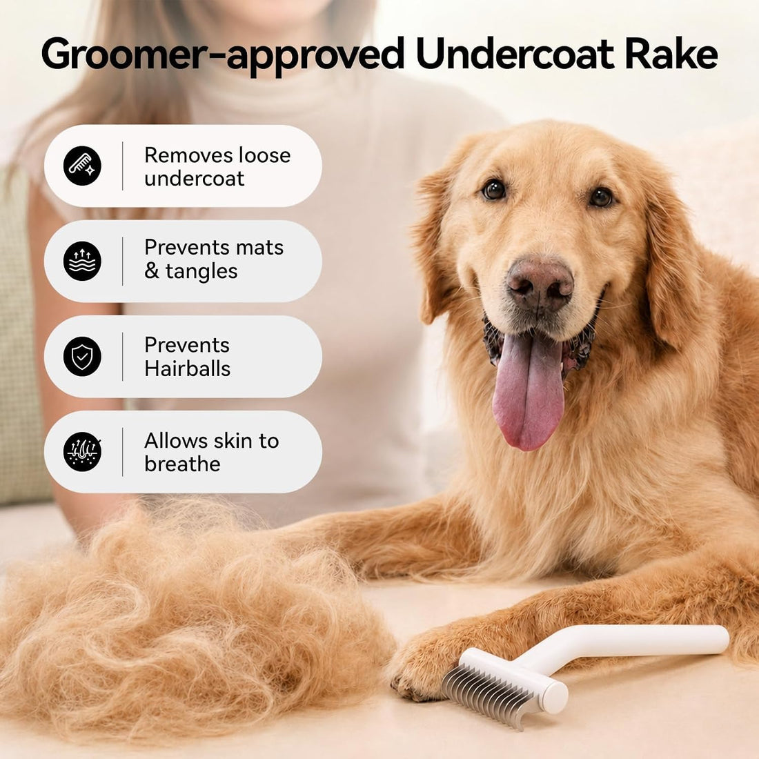 aumuca Undercoat Rake for Dogs, Deshedding & Dematting Comb for Cats