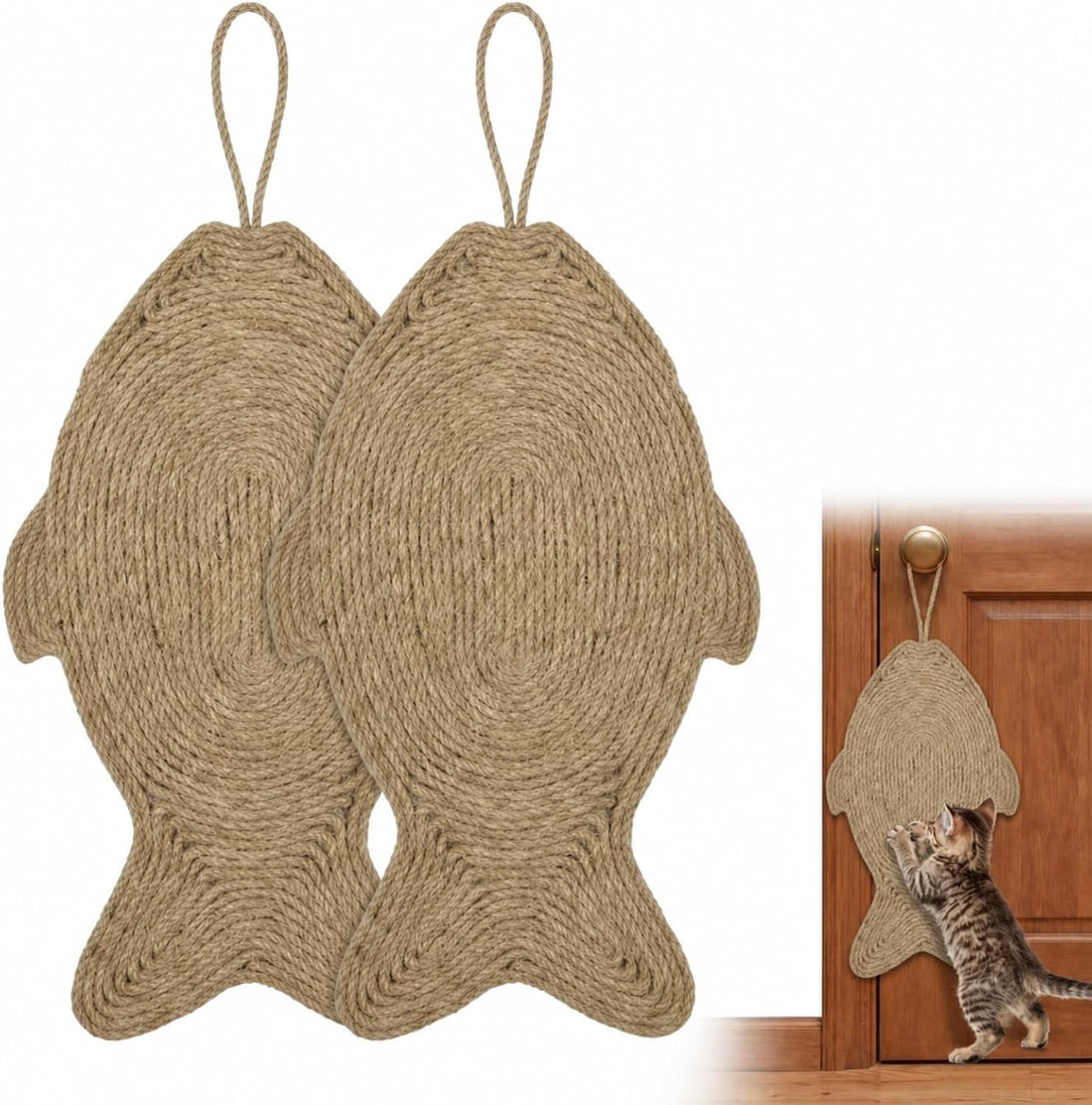 Junkin 2 Pack 16.5x6.3inch Sisal Hanging Cat Scratcher for Door Knob