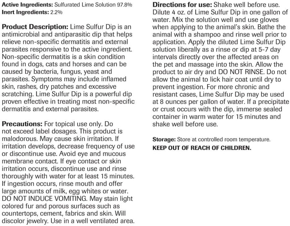 Vet Basics Lime Sulfur Dip for Dogs & Cats, Concentrated Liquid