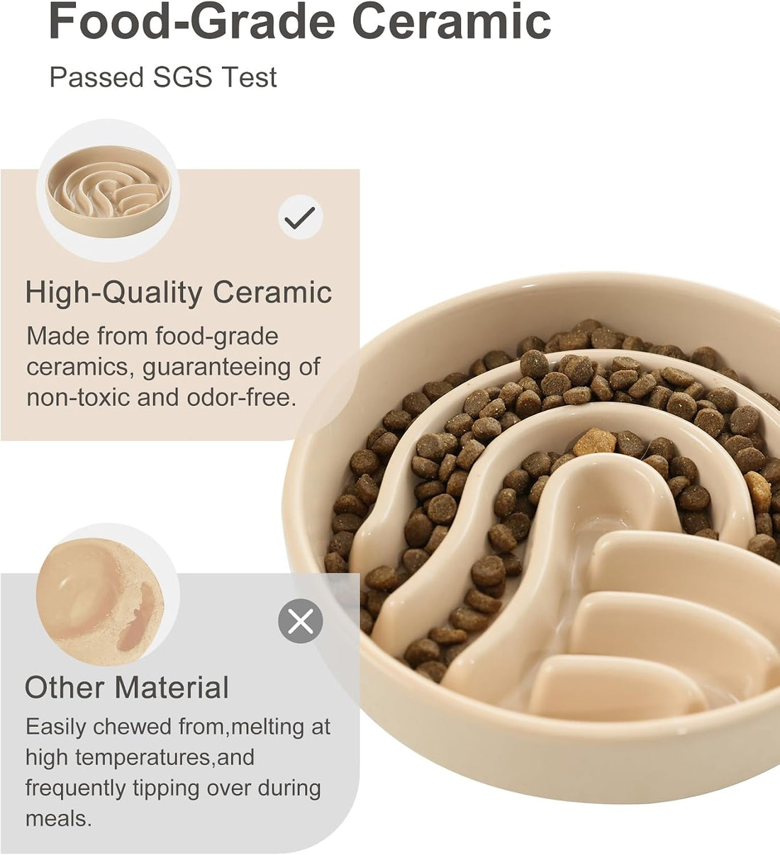 Ceramic Slow Feeder Dog Bowl, Apricot