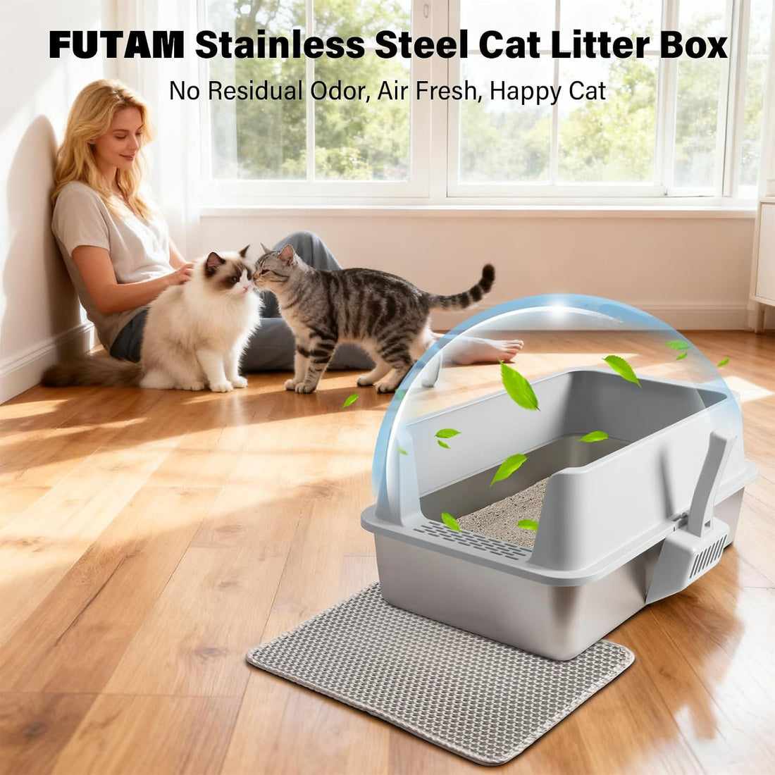 2PACK Stainless Steel Litter Box, XL Metal Cat Litter Box with Lid