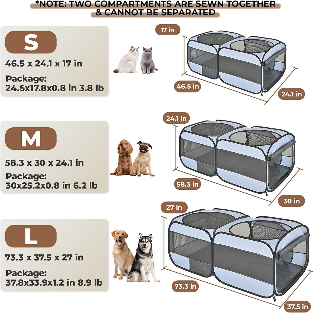 2-in-1 Dog Playpen, 58''Pop Up Cat Puppy Pet Playpen Indoor/Outdoor