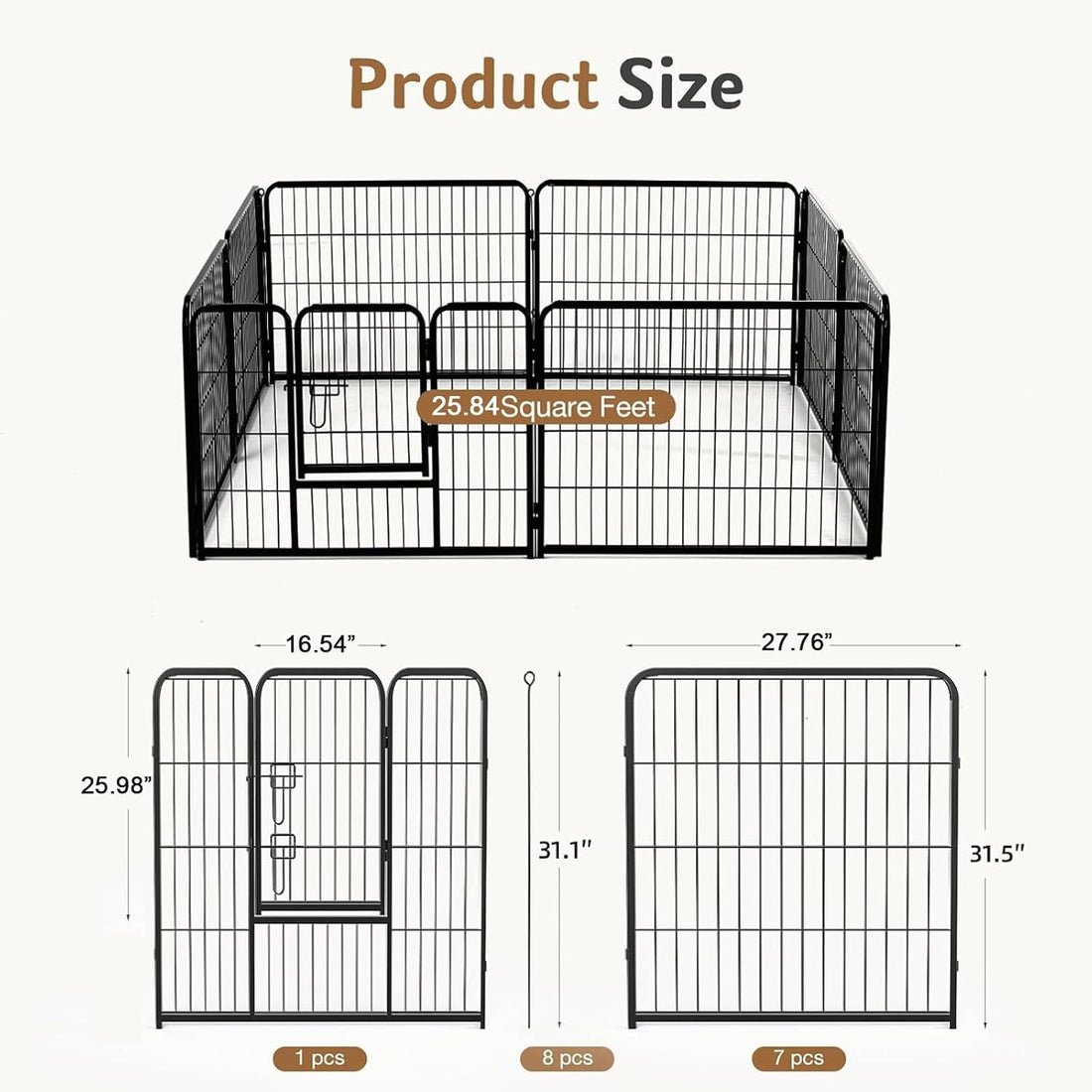 DUMOS Dog Playpen Indoor, Metal 32 Inch 8 Panels Foldable Pet Fence