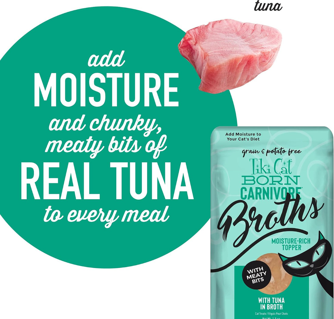 Tiki Cat Born Carnivore Broths Cat Food Topper, Tuna, 1.3oz, 12ct