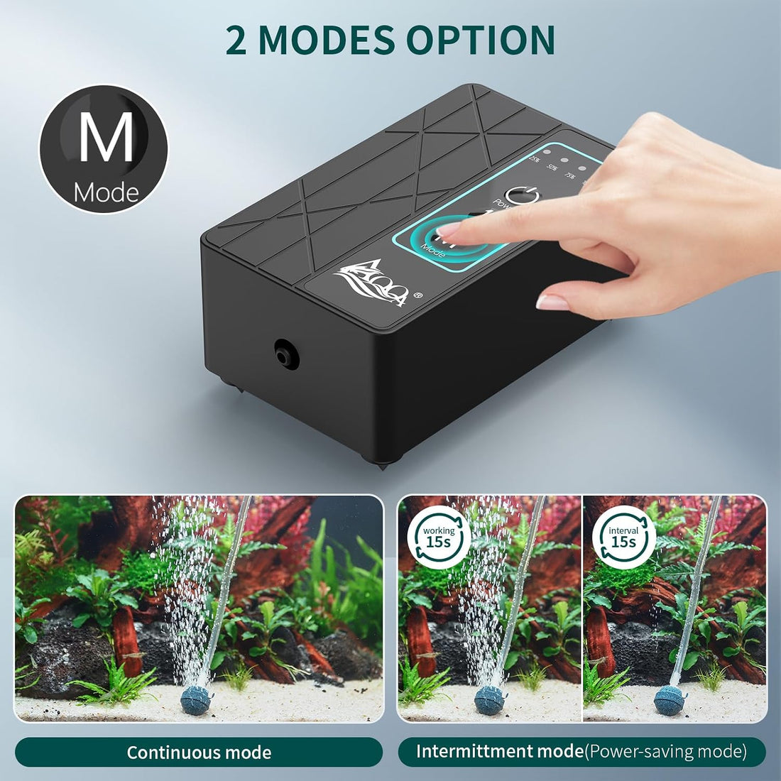 AQQA 30GPH USB Rechargeable Aquarium Air Pump