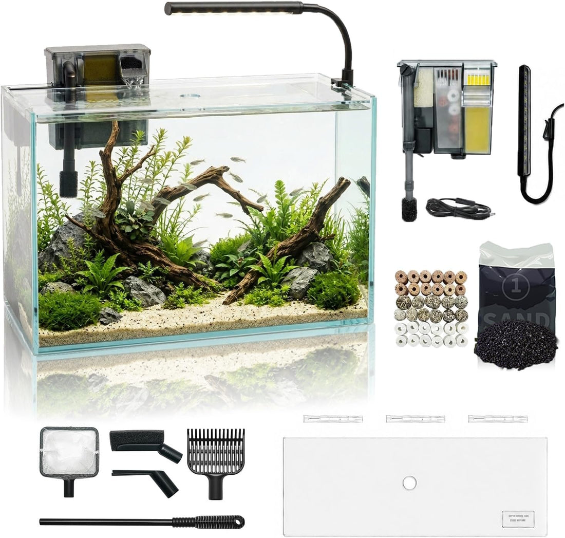 10 Gallon Fish Tank Set Glass Aquarium Kit Starter Set