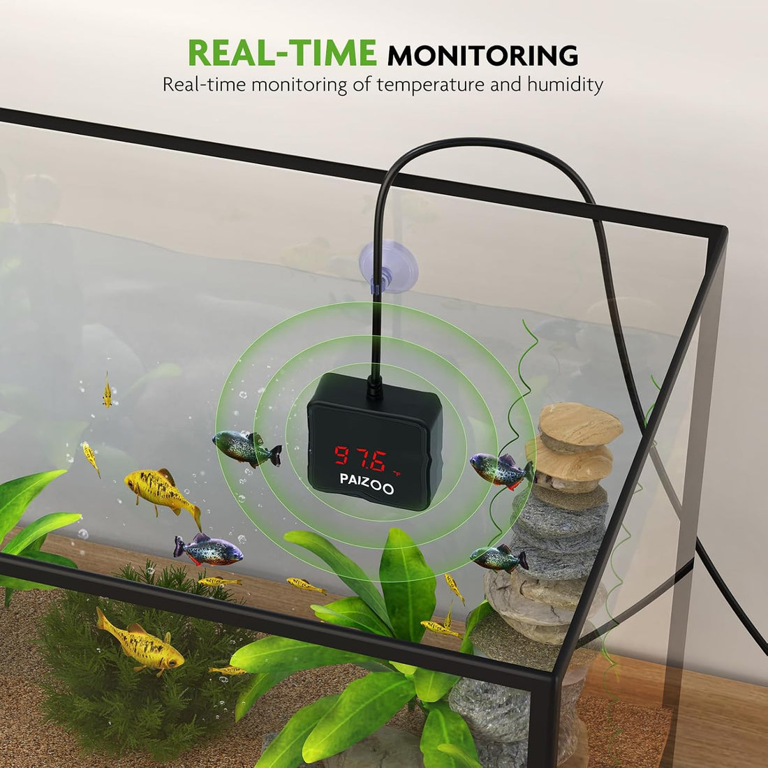 PAIZOO LED Waterproof Aquarium Thermometer Always-on Display with USB