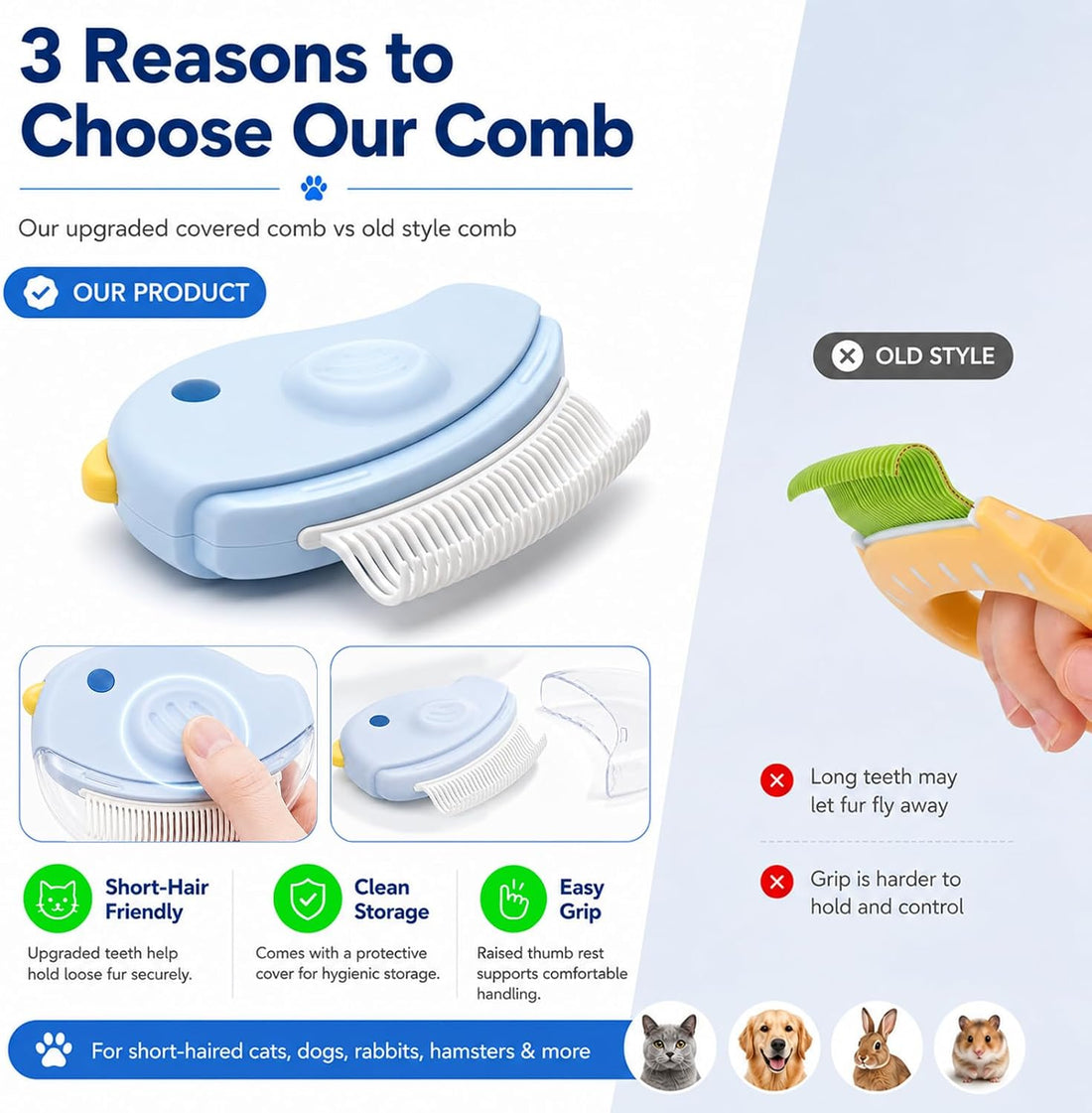 2 Pack Pet Eye Face Comb and Cat Shedding Brush for Dogs Cats