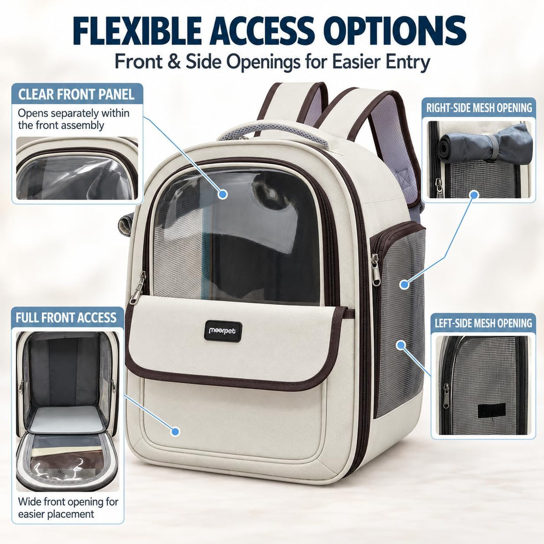 Cat Backpack Carrier Airline Approved, Clear Window, Side Mesh, 15 lbs
