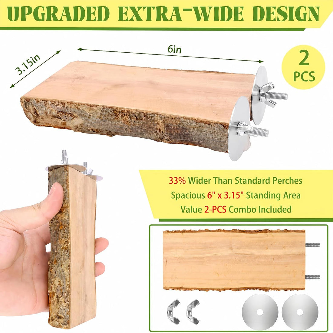 2PCS Large Flat Bird Perch Platform for Cage (6" x 3.15")