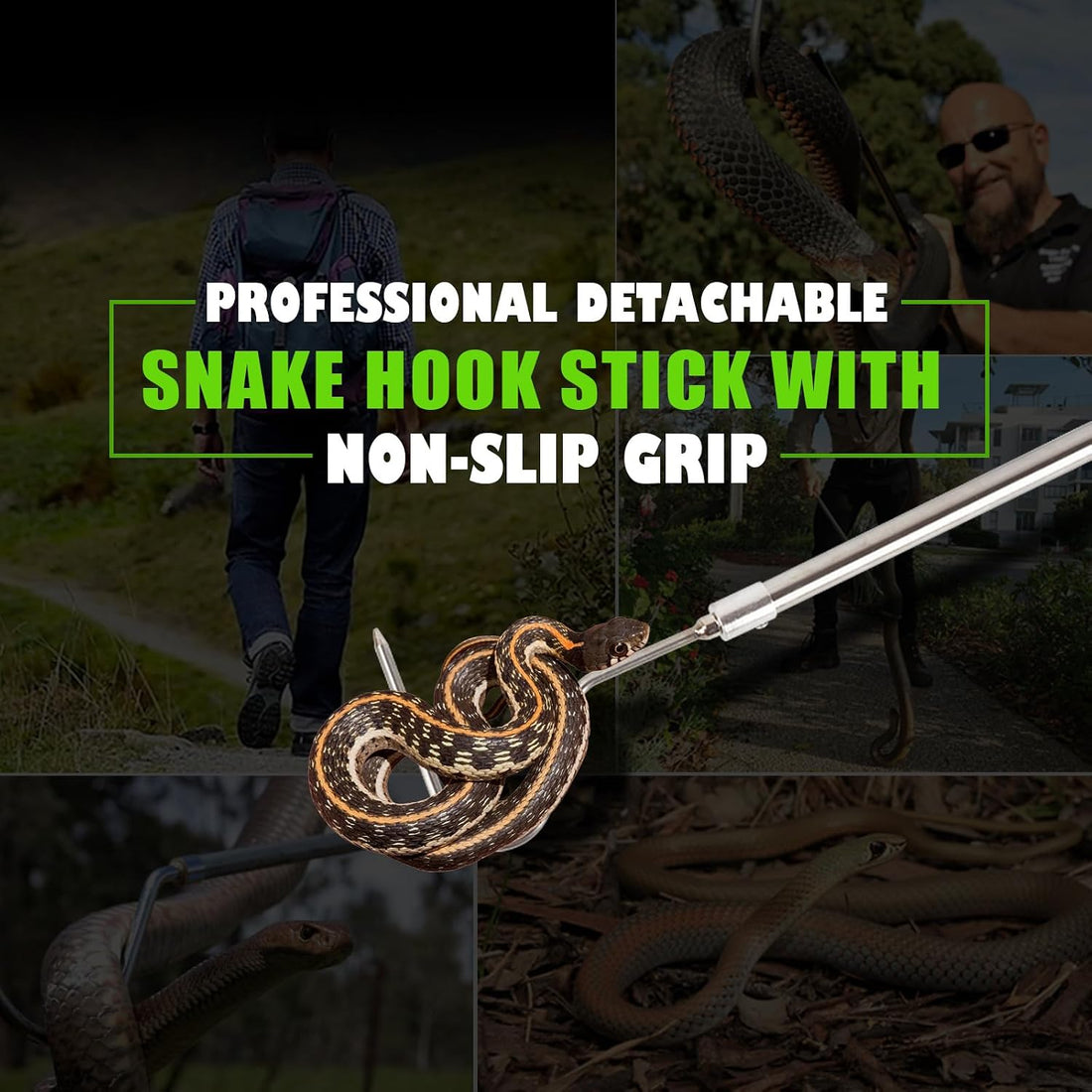 Snake Hook Grabber Catcher Tool Extensible Tongs Stick 42In