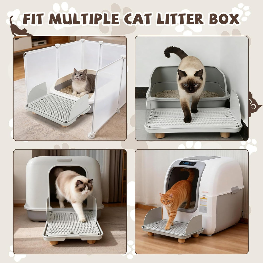 Cat Litter Box Step, Cat Ramp for Litter Box with Baffles, Gray