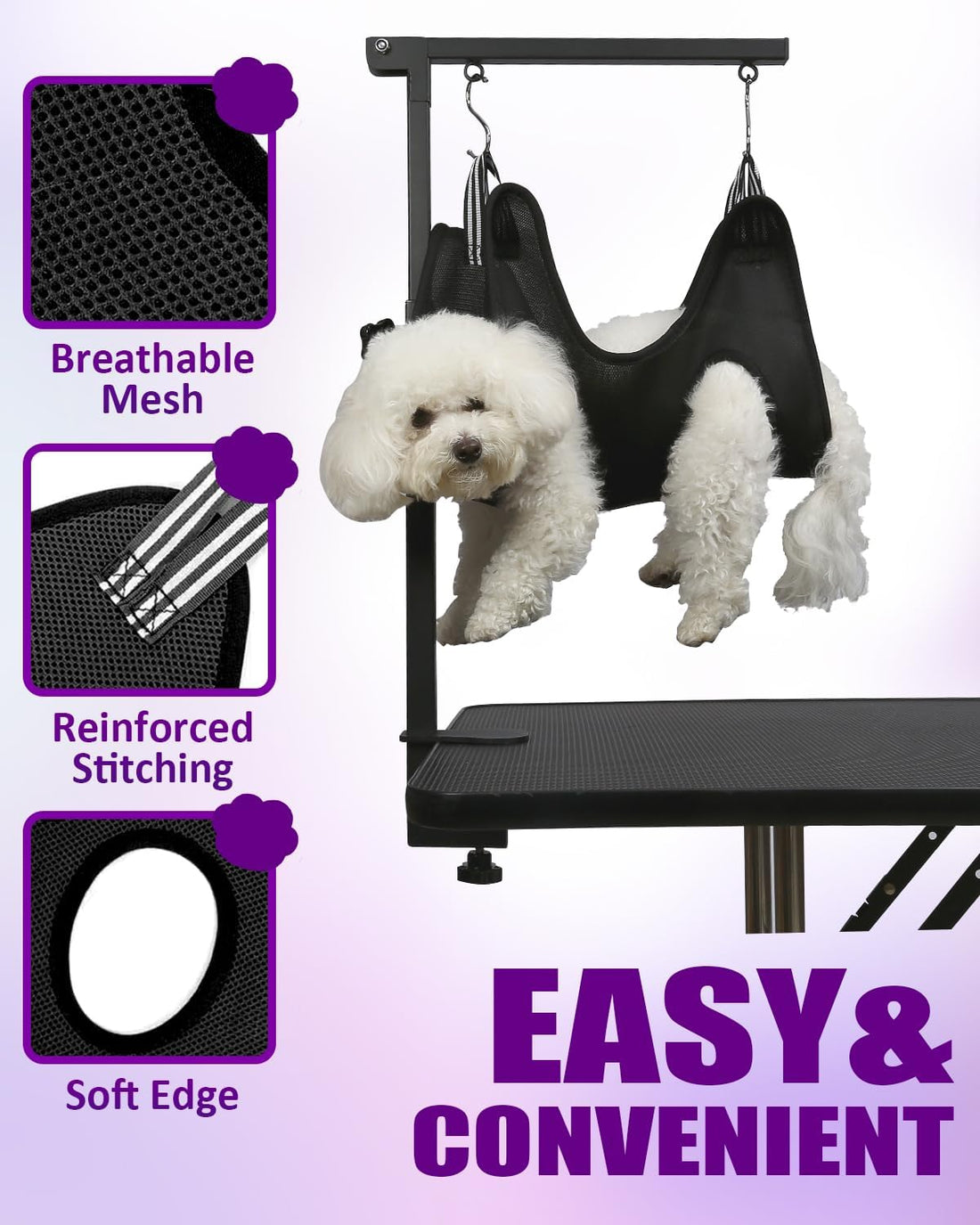 Adjustable Dog Grooming Arm with Clamp Dog Grooming Hammock and Loop