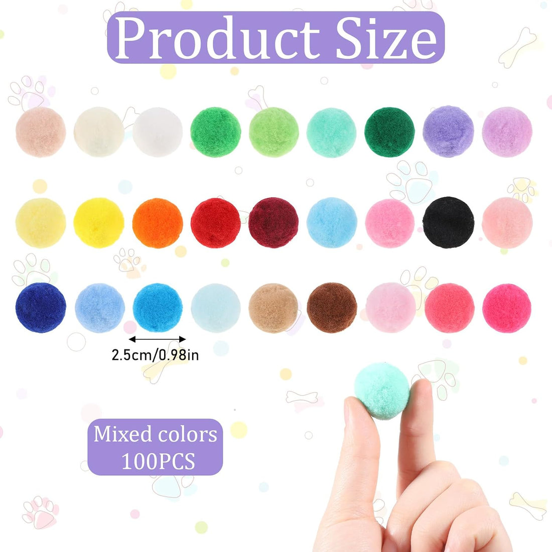 Xthrotsenk 100 Pcs Cat Toy Balls 1-inch Colorful Cat Pom Pom Balls
