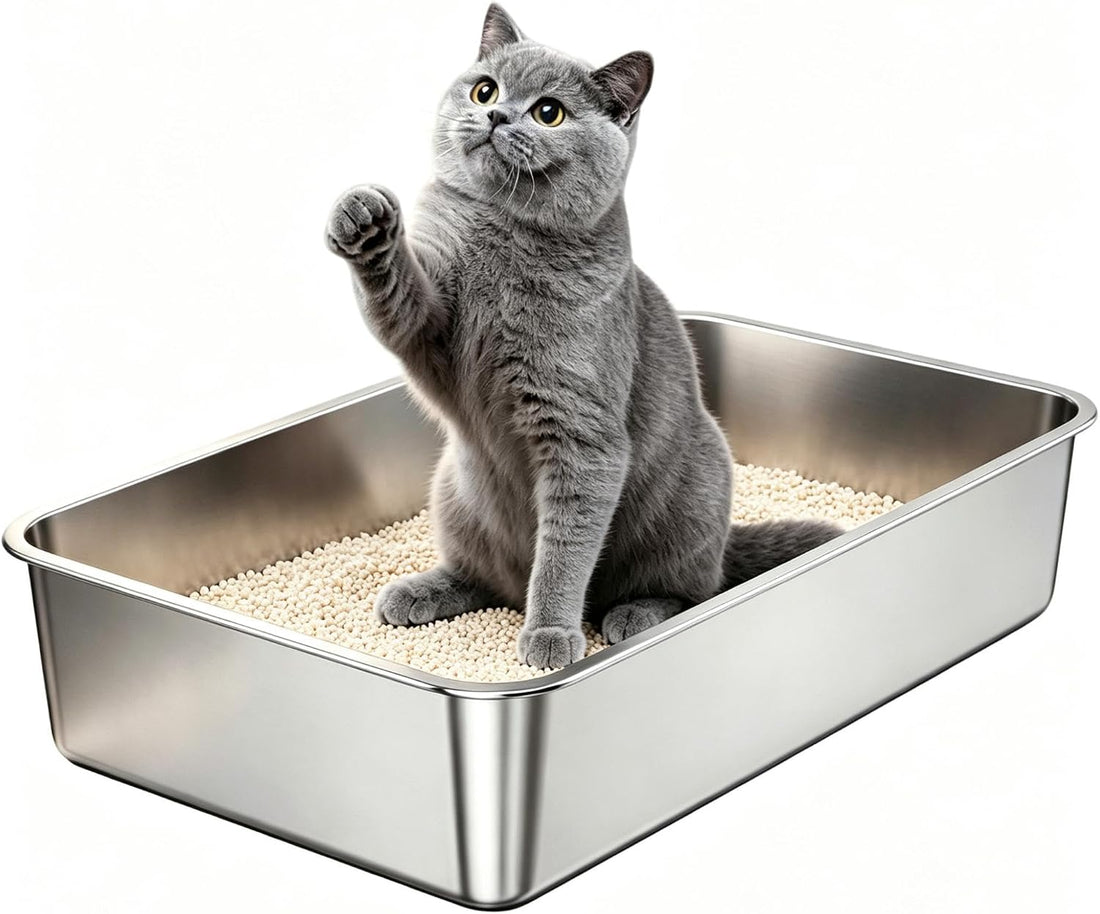 Stainless Steel High Sides Cat Litter Box,Medium