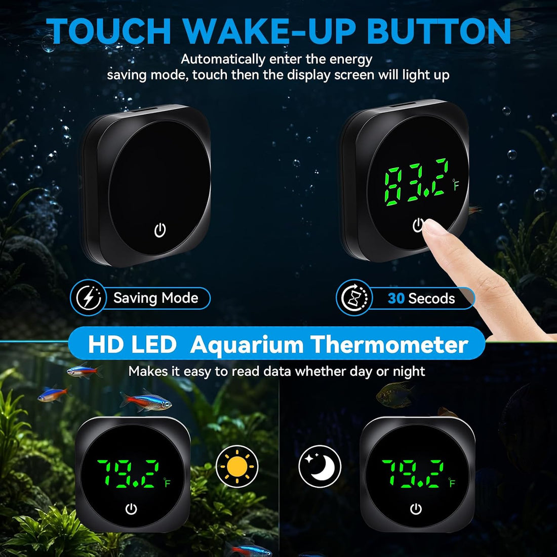 Digital Aquarium Thermometer, Stick-on Fish Tank Water Thermometer