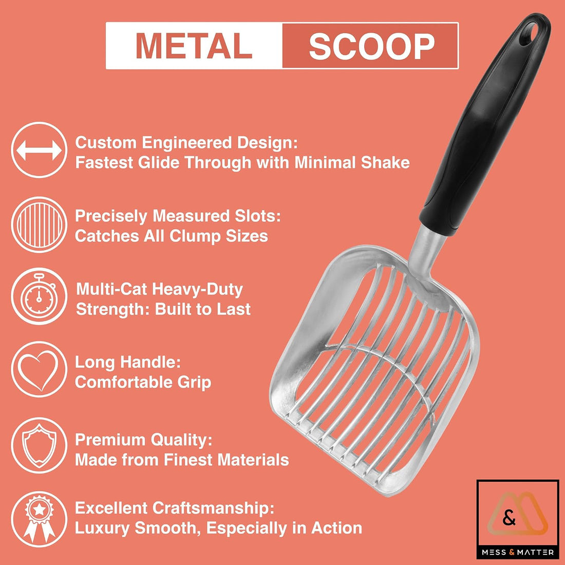 Heavy Duty Full Metal Cat Litter Scoop with Holder