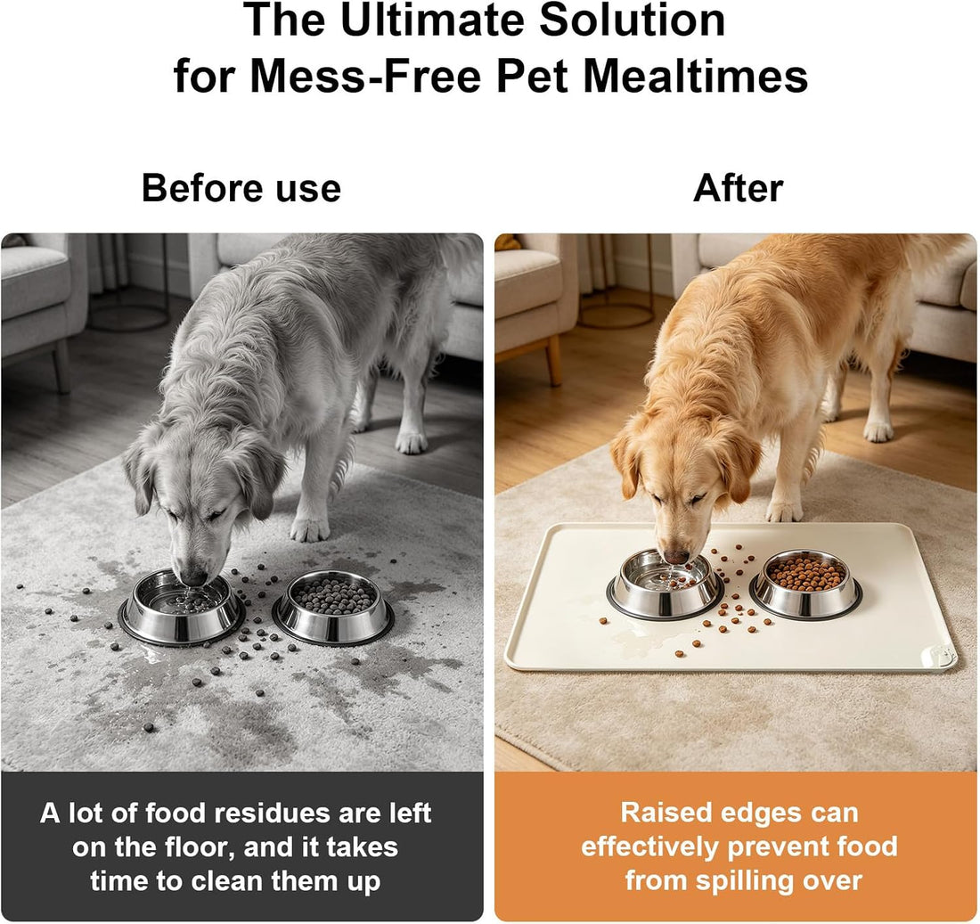 Large Pet Feeding Mat Spillproof Raised Edges Nonslip 24"x16"