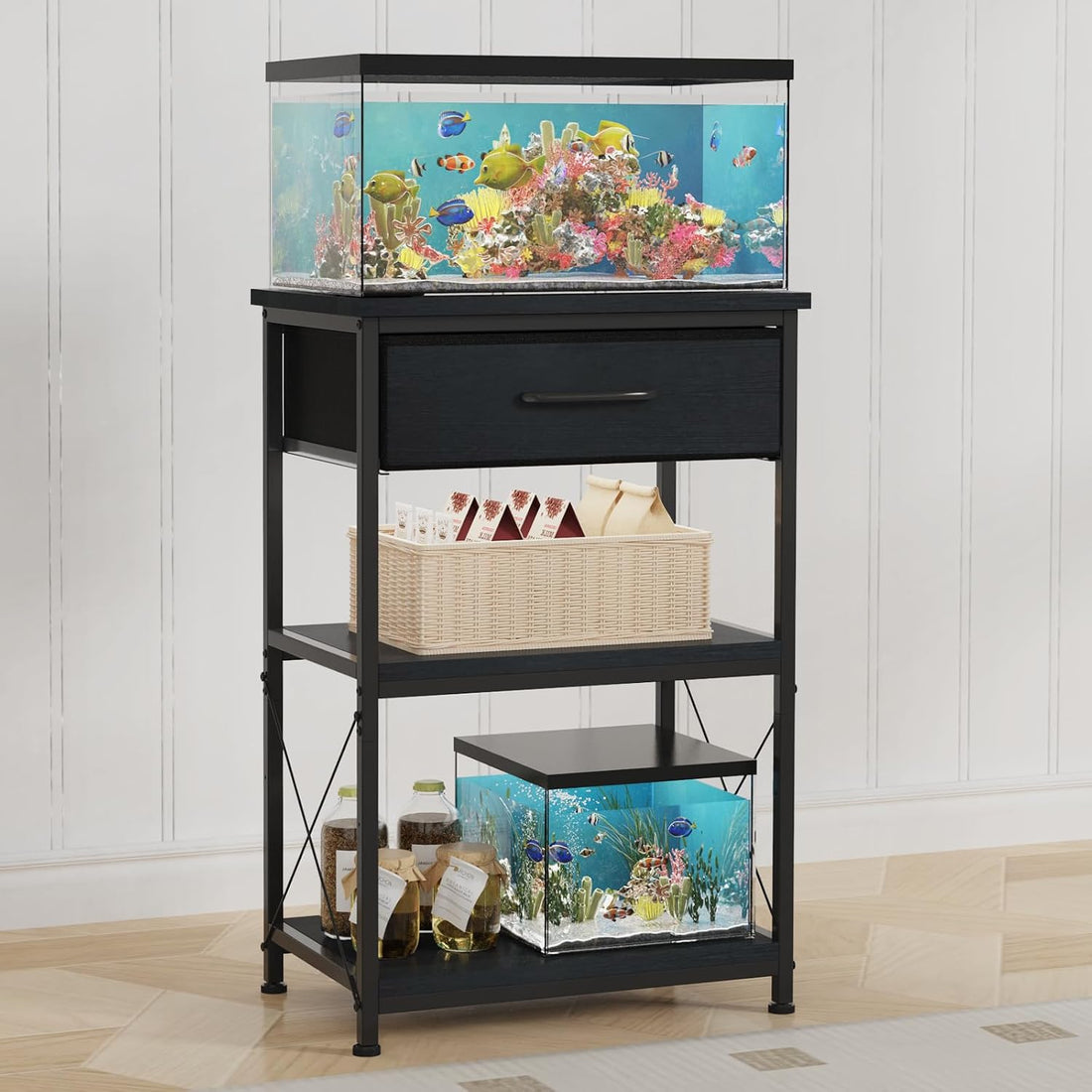 5-10 Gallon Fish Tank Stand with Adjustable Height and Drawer